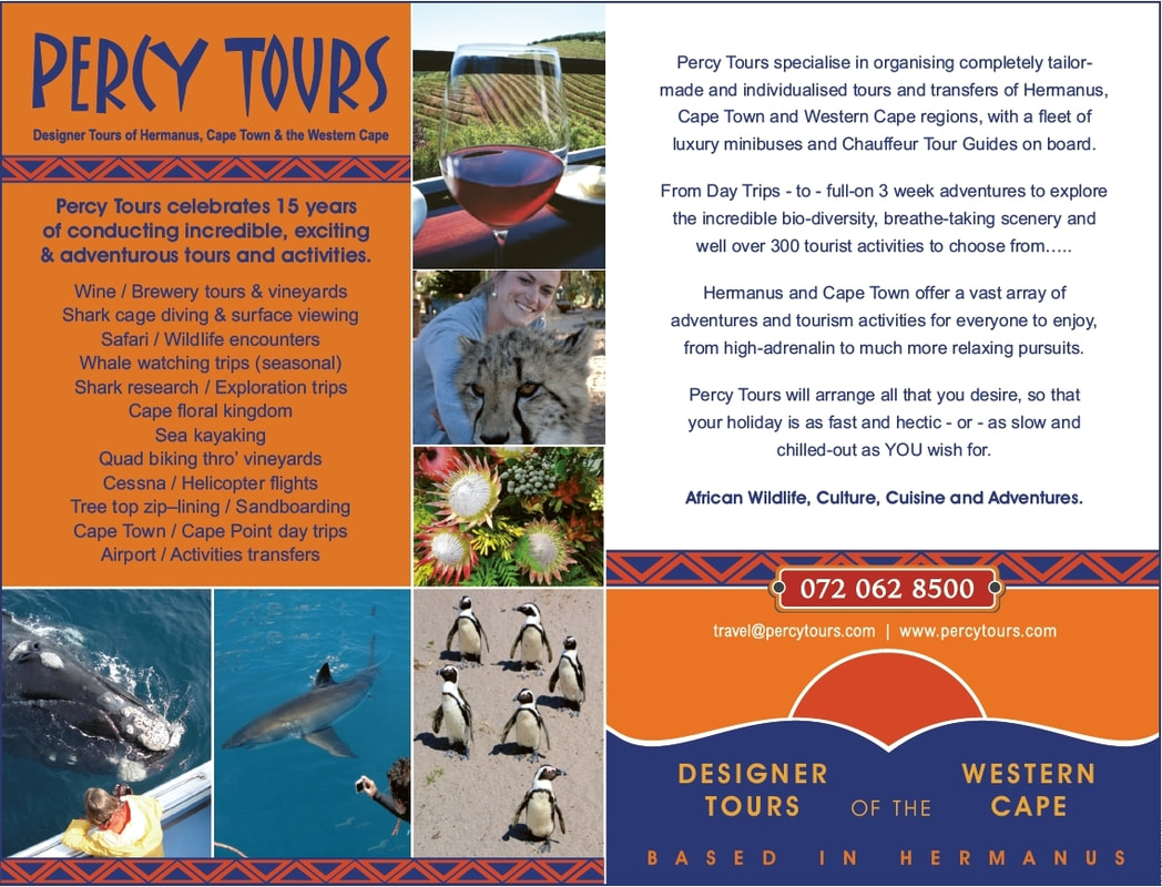 Percy Tours arrange all sorts of holiday vacation tours, transfers, activities, adventures and lots more in Hermanus, Cape Town and beyond...