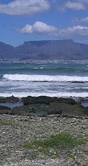 Table Mountain viewed from Robben Island, Cape Town, Western Cape, South Africa