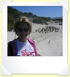 Louise with the penguins at Boulders Beach, near Cape Town, South Africa