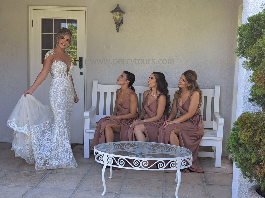 Bride and bridesmaids at her wedding in Hermanus with Percy Tours