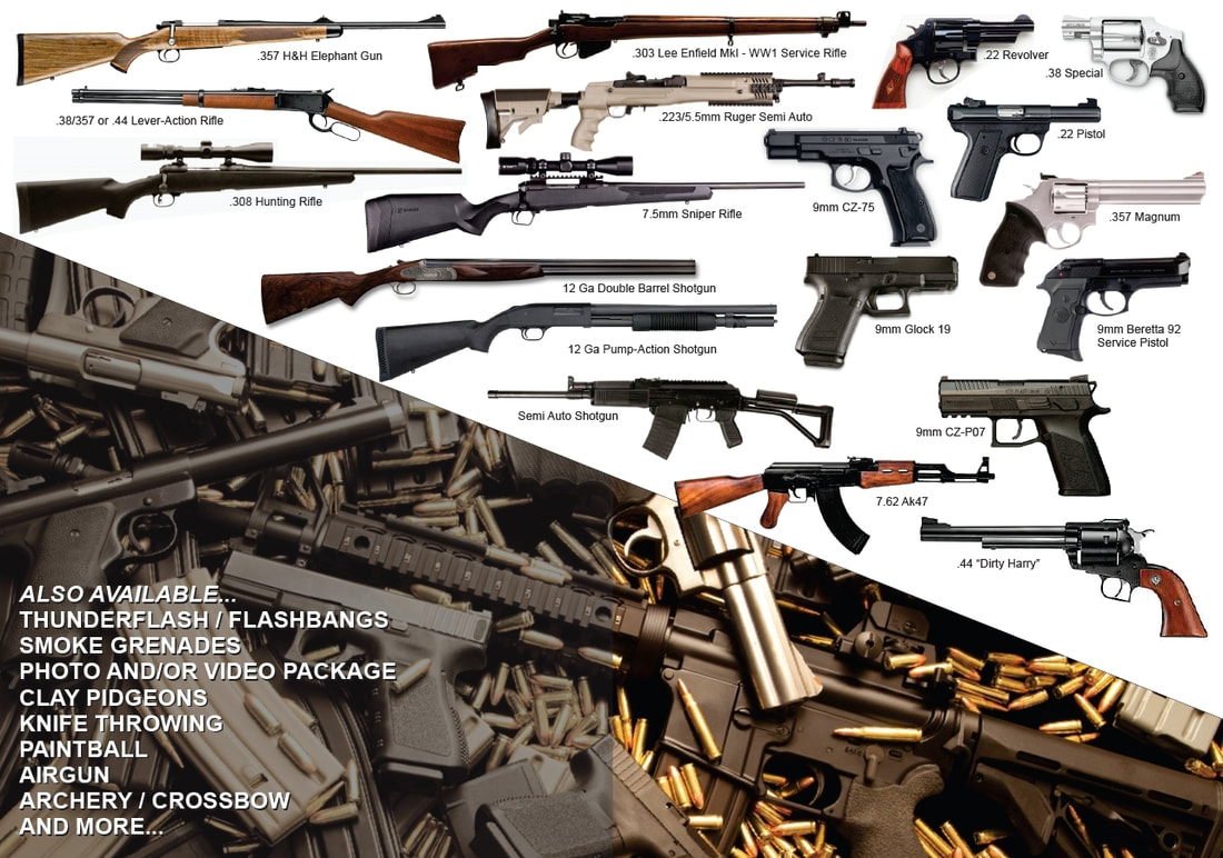 large selection of rifles, shot guns, pistols and snipers rifles available at shooting range at Hermanus