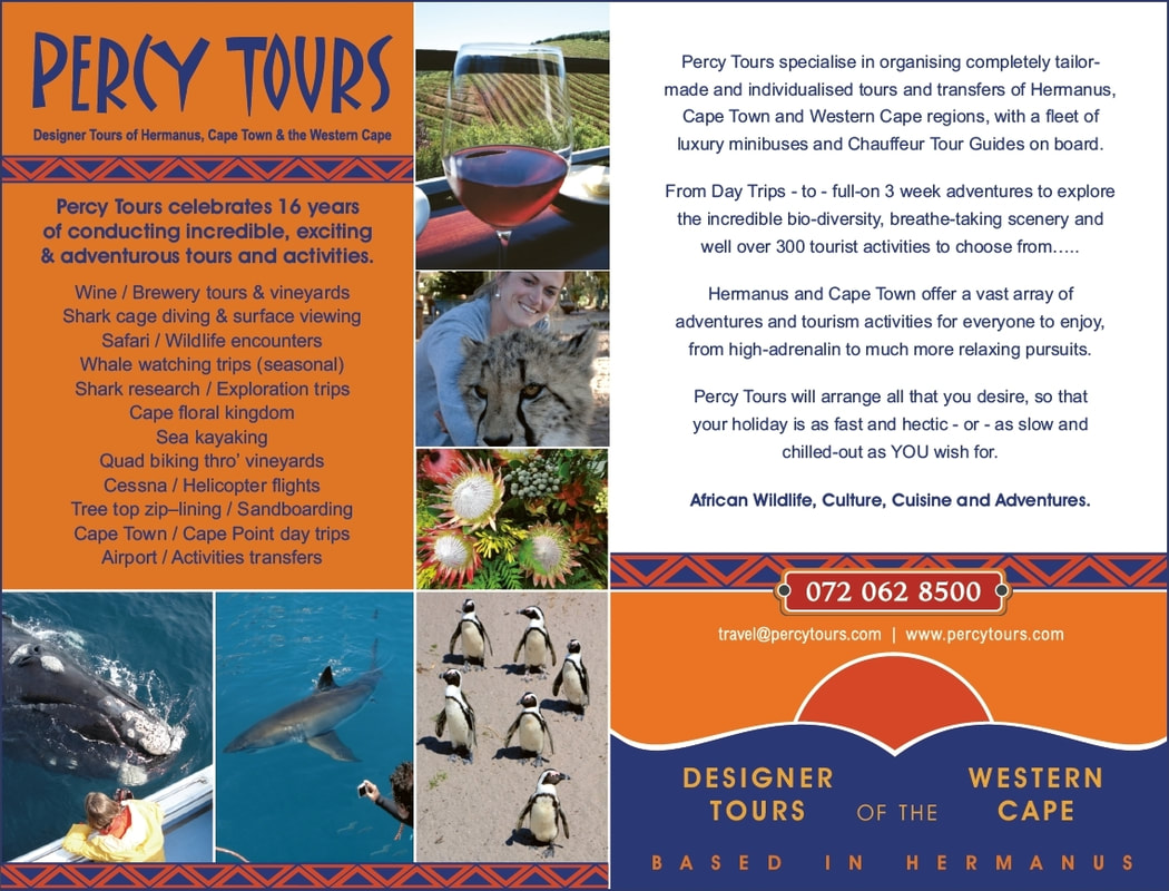 Percy Tours of Hermanus celebrated, in 2020, over 16 years of conducting tours, activities and adventures of Hermanus, Cape Town and the Western Cape