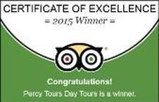 2015 TripAdvisor award for Percy Tours in Hermanus. near Cape Town, South Africa