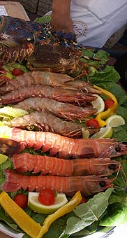 Seafood of lobsters and huge prawns, Cape Town