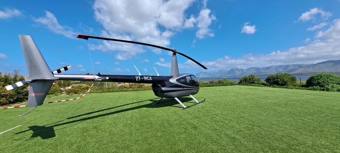 Helicopter flights from a winery near Hermanus, flying over the ocean and farmlands