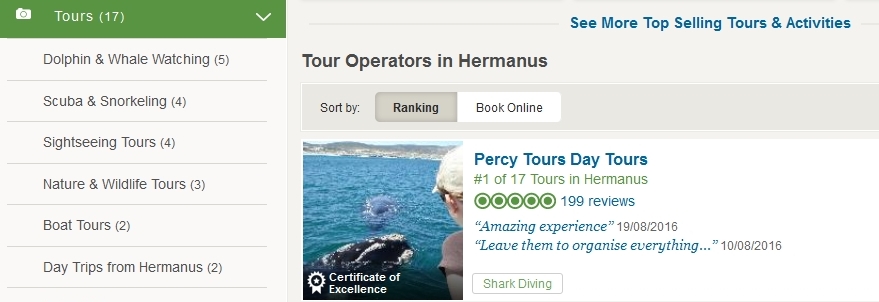Percy Tours of Hermanus is number ONE for Tours, Activities and Day Trips in Hermanus on TripAdvisor