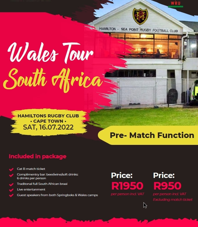 Wales rugby match Cape Town vs South Africa Springboks 16th July 2022