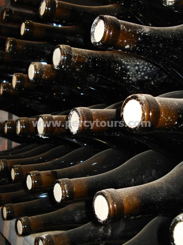 Wine bottles in cellar, wine tours, winery, Hermanus, near Cape Town, South Africa